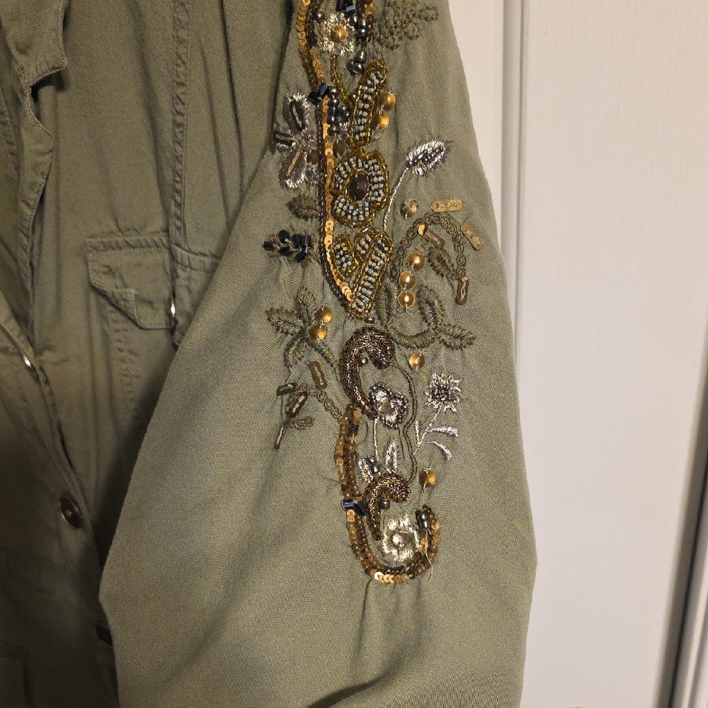 Chico's Olive Embroidered Utility Jacket - Picture 7 of 12